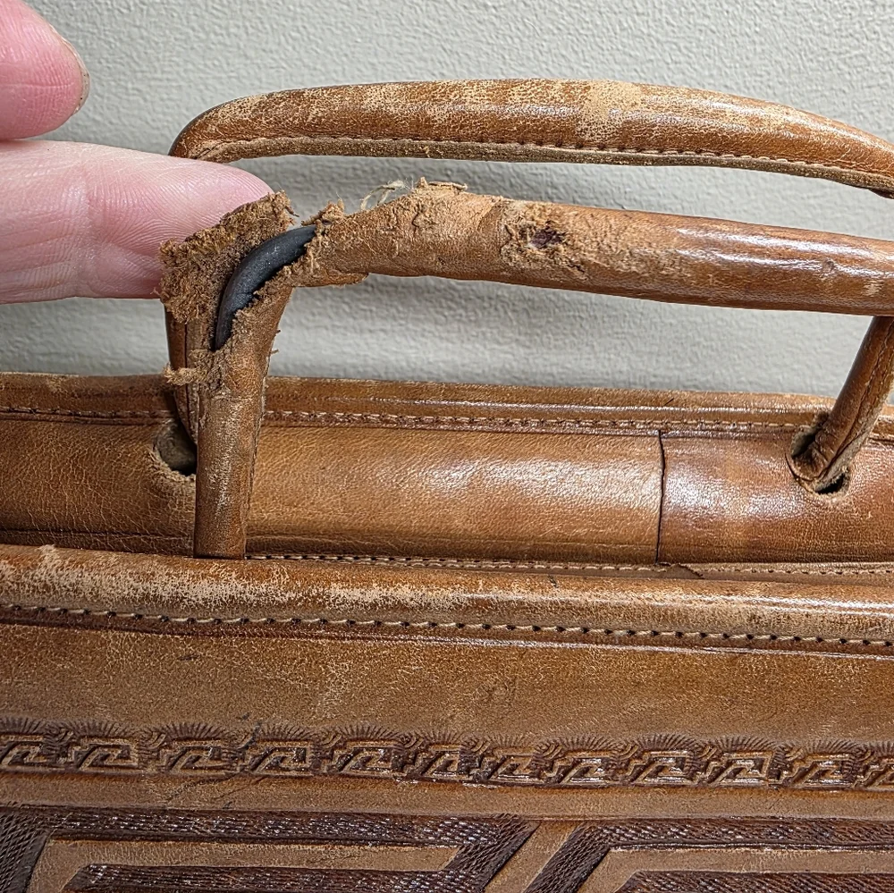 Vintage Mexico Artmex Leather Tooled Aztec Briefcase